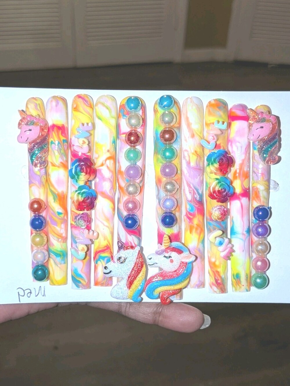 Hand Crafted Multicolor Unicorn 6Xl Press-On Nails with Rainbow Accents Sz Mediu - Picture 11 of 17